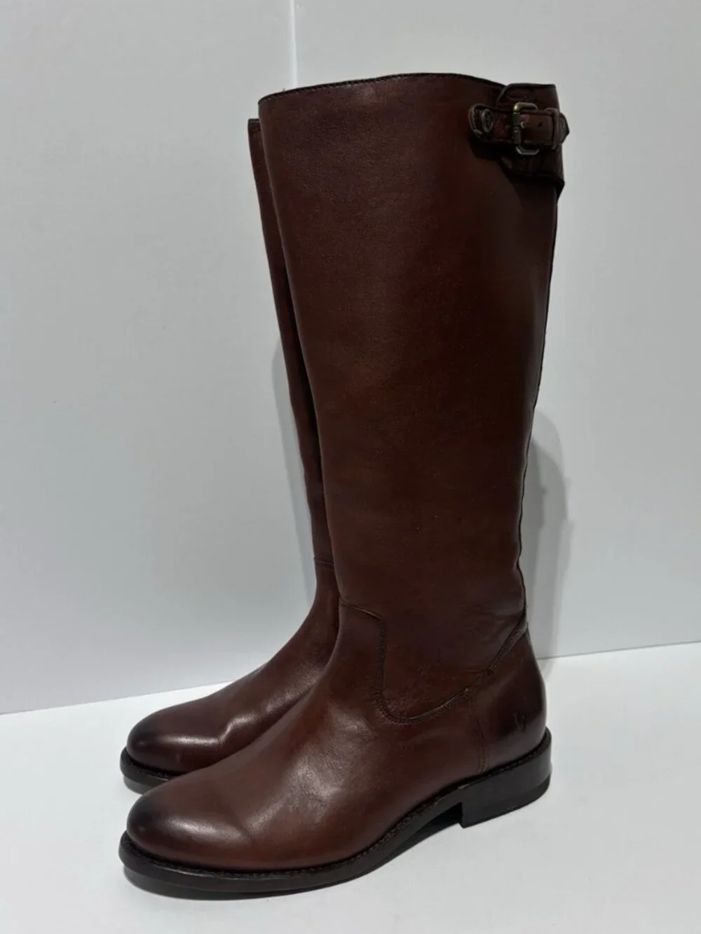 Frye Women’s Jayden Buckle Back Zip Redwood Leather Boots, Size 8 M, Wide Calf